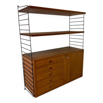 Unité murale scandinave vintage en teck danois du milieu du siècle par Nisse Strinning pour String, années 1950