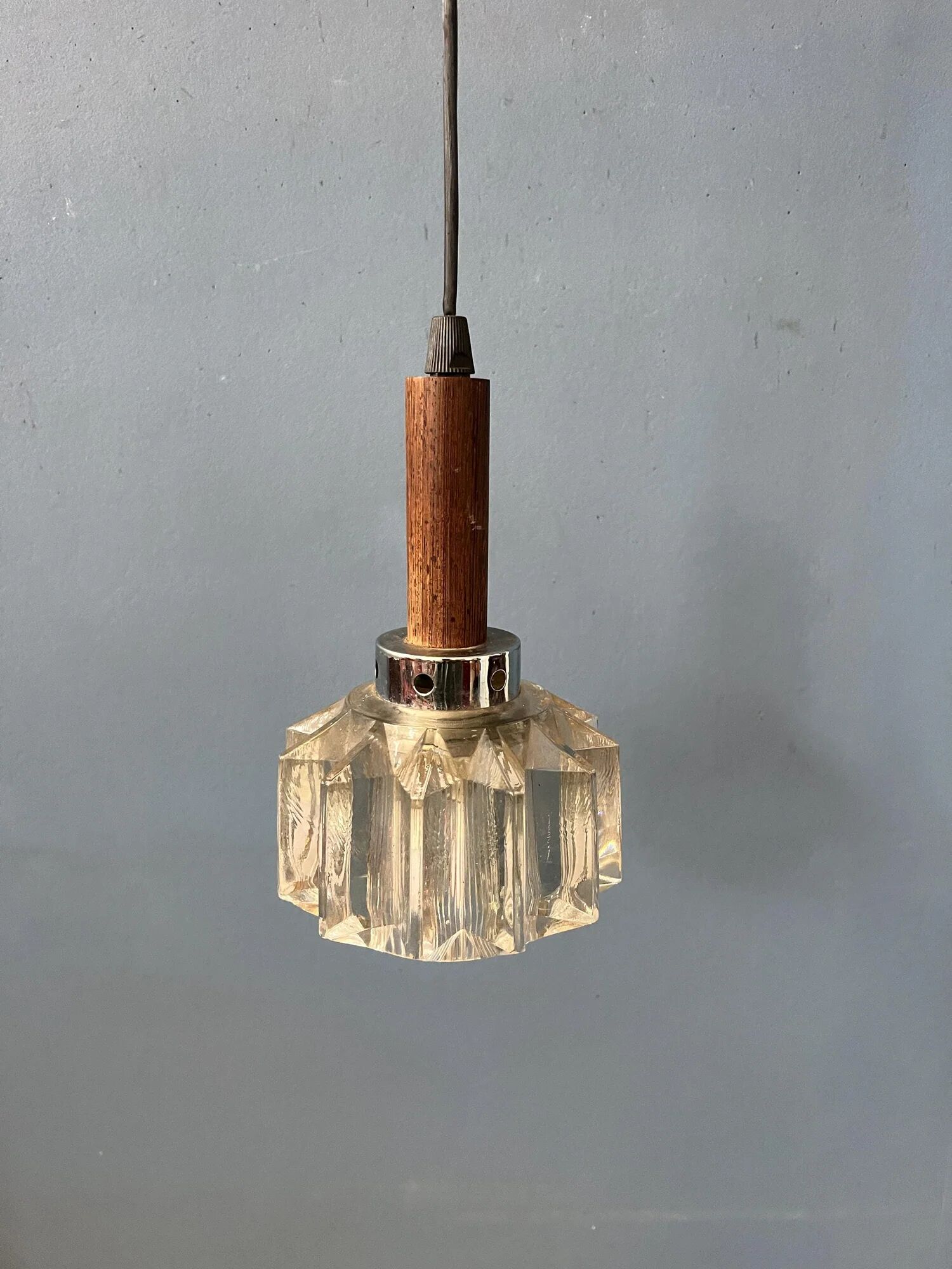 Small mid-century crystal glass pendant lamp