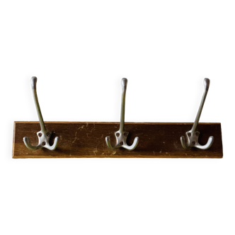 Vintage wooden wall coat rack - triple hook