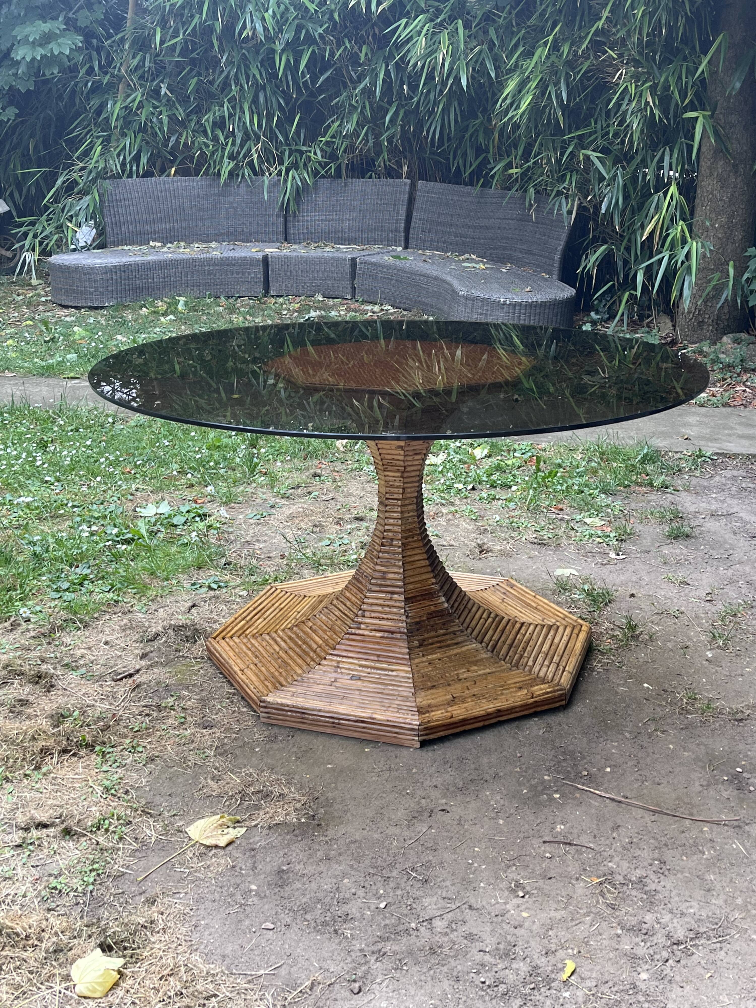 Vivai del Sud rattan bamboo table from the 70s