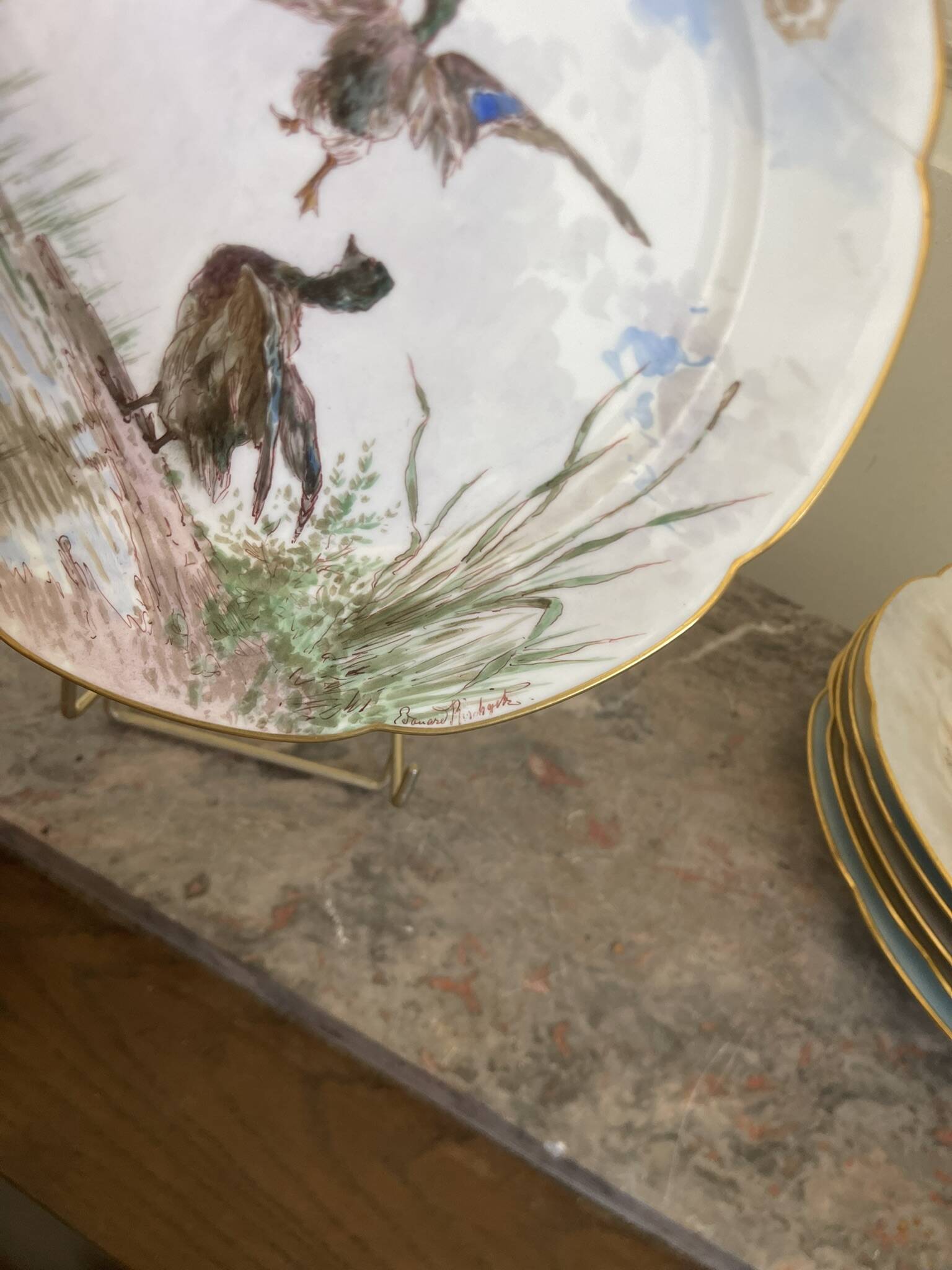 Antique 6x Sèvres Porcelain Plates Lahore & Basket 19th Century Hunting