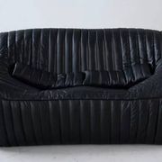 2-Seater Sofa Cinna Ligne Roset in Black Leather Attributed to Annie Hieronimus, 1970s