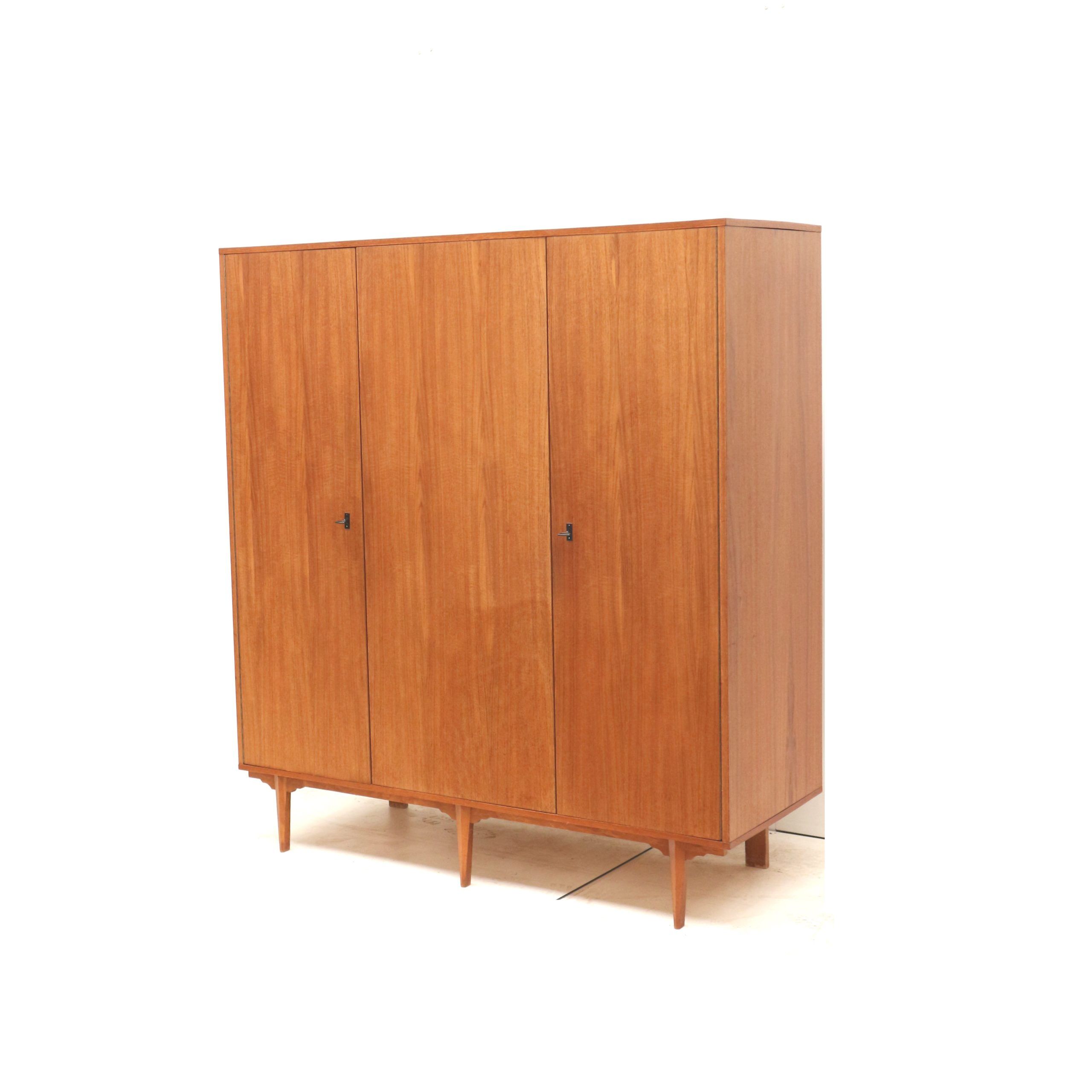 Vintage Belgian design 3-door wardrobe made in the 1960s