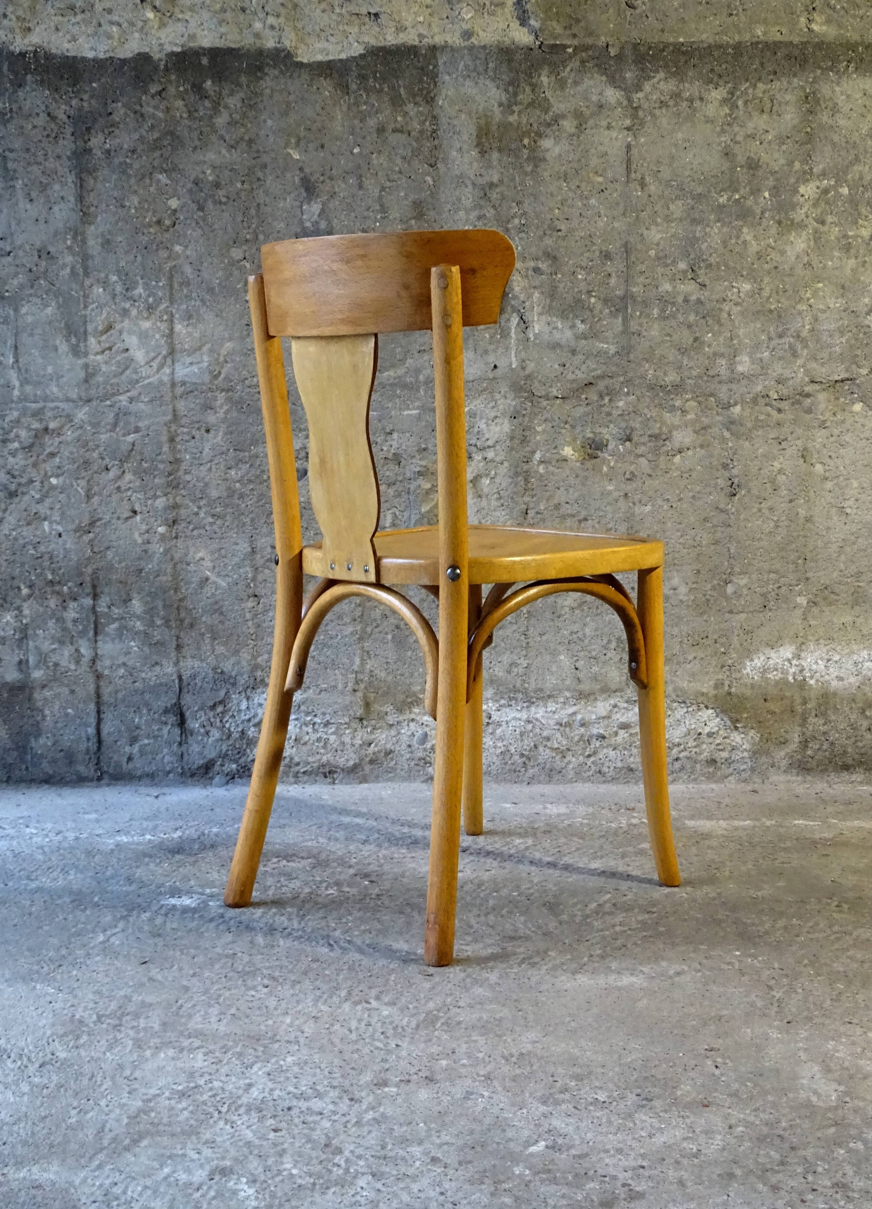 Vintage wood-curved bistro chair 1960