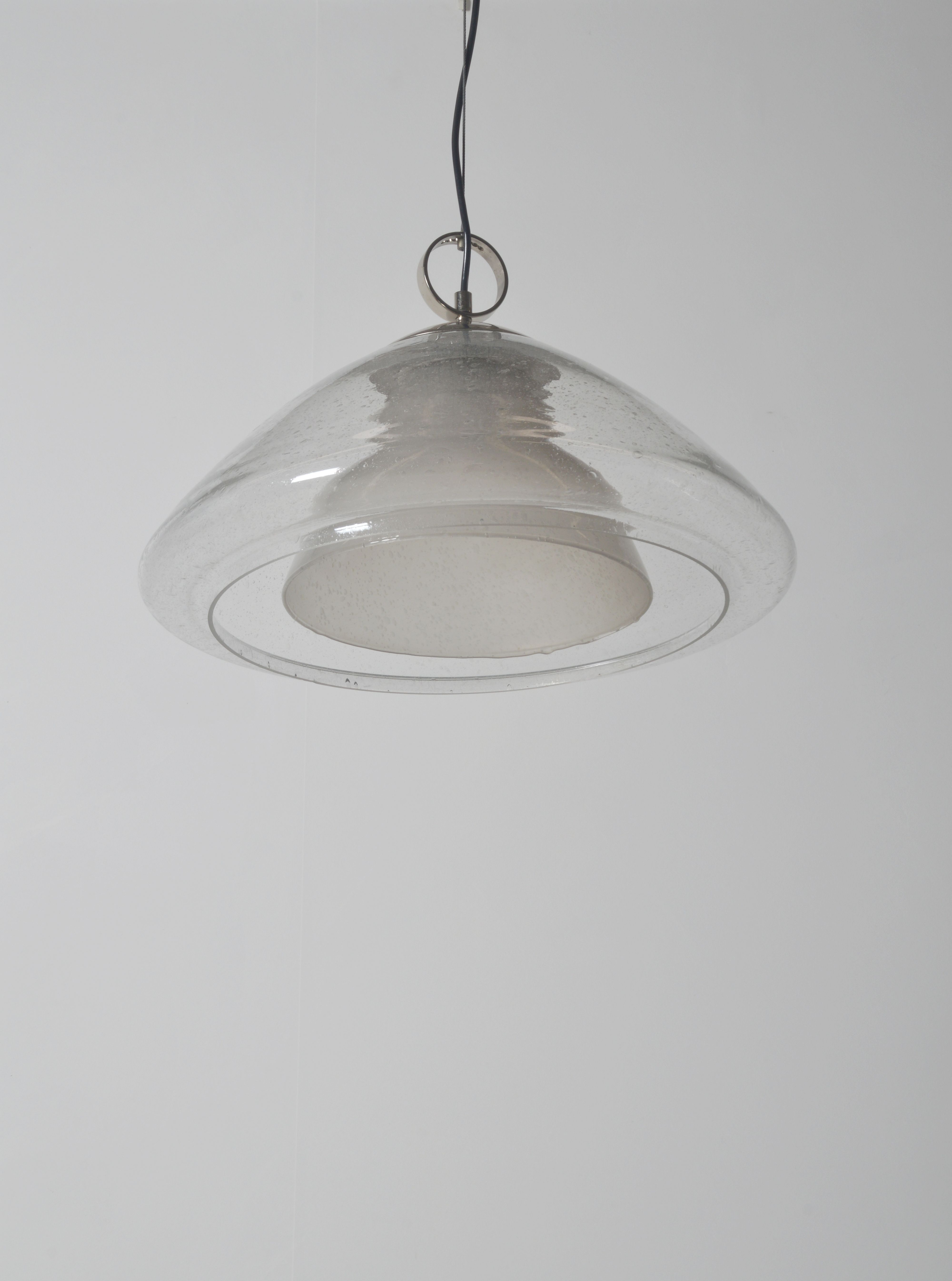 Mid-century glass and chrome hanging lamp, 1970s