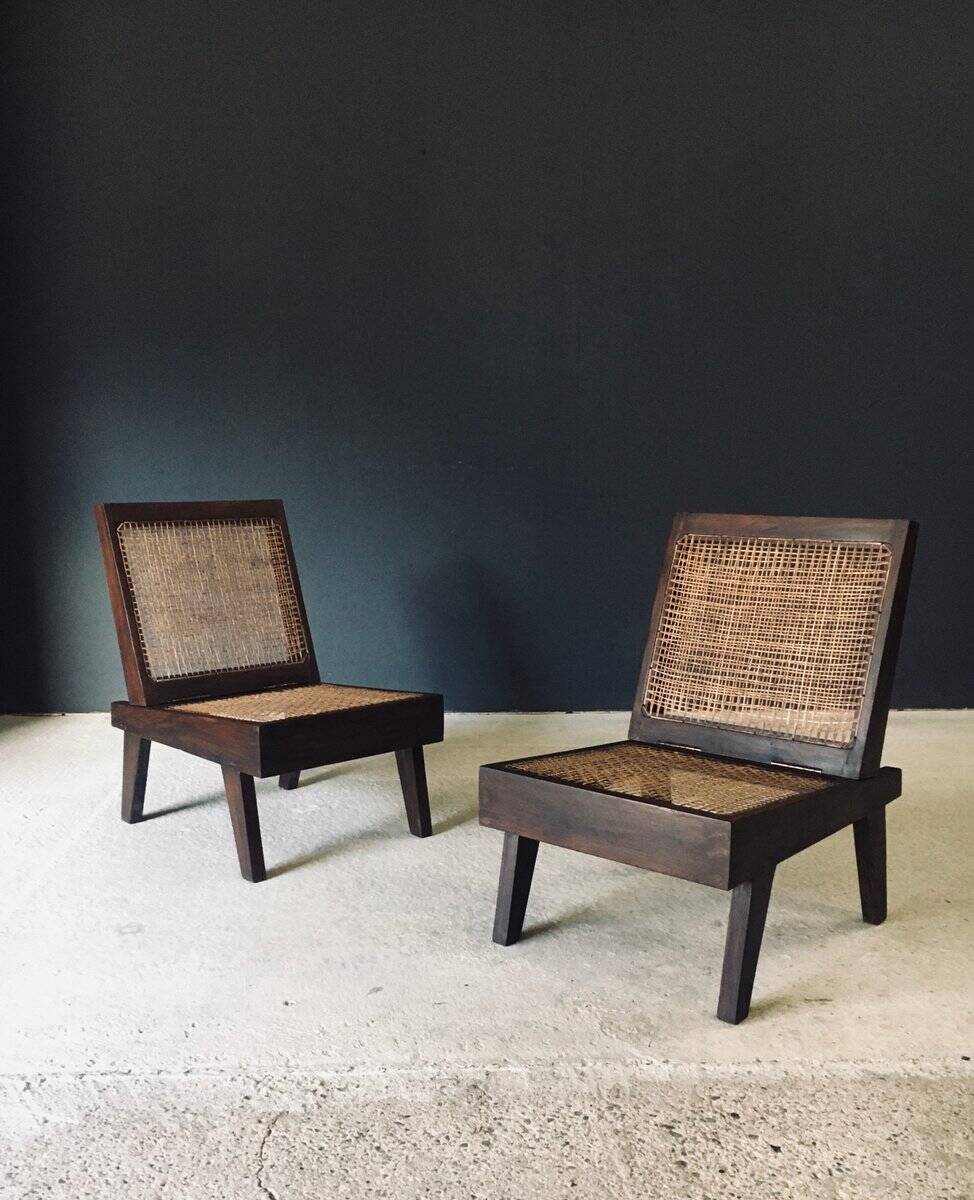 Low Modernist Folding Chairs by Pierre Jeanneret for Chandigarh, India, 1960s, Set of 2