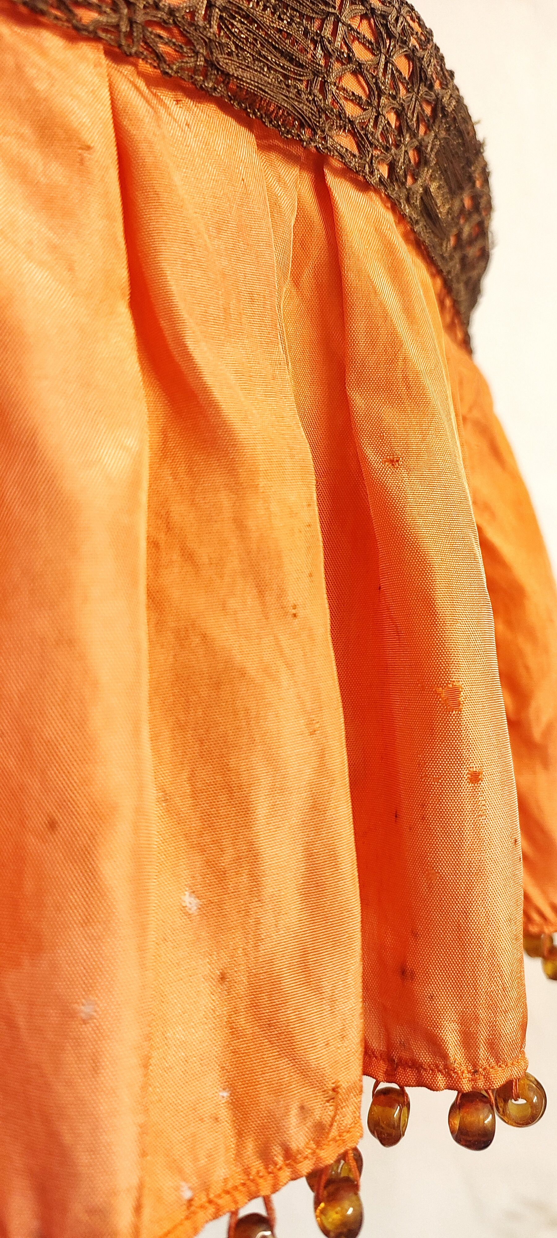 Ceiling lamp made of satin fabric and crystals, Spain, 1940