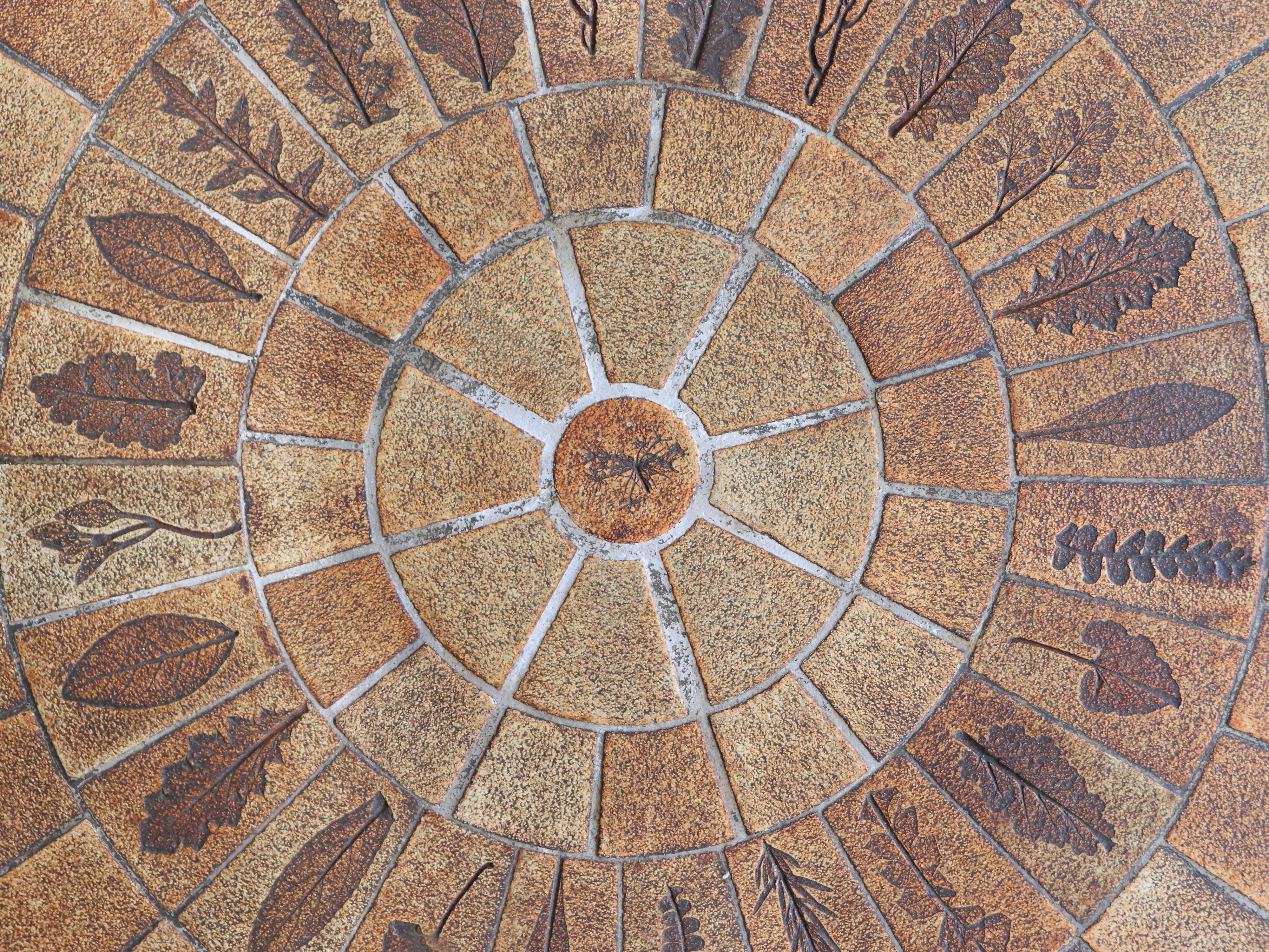 Round coffee table in wood and ceramic by Roger Capron, herbier/garrigue model, 60s/70s