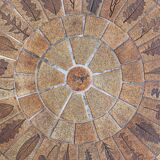 Round coffee table in wood and ceramic by Roger Capron, herbier/garrigue model, 60s/70s