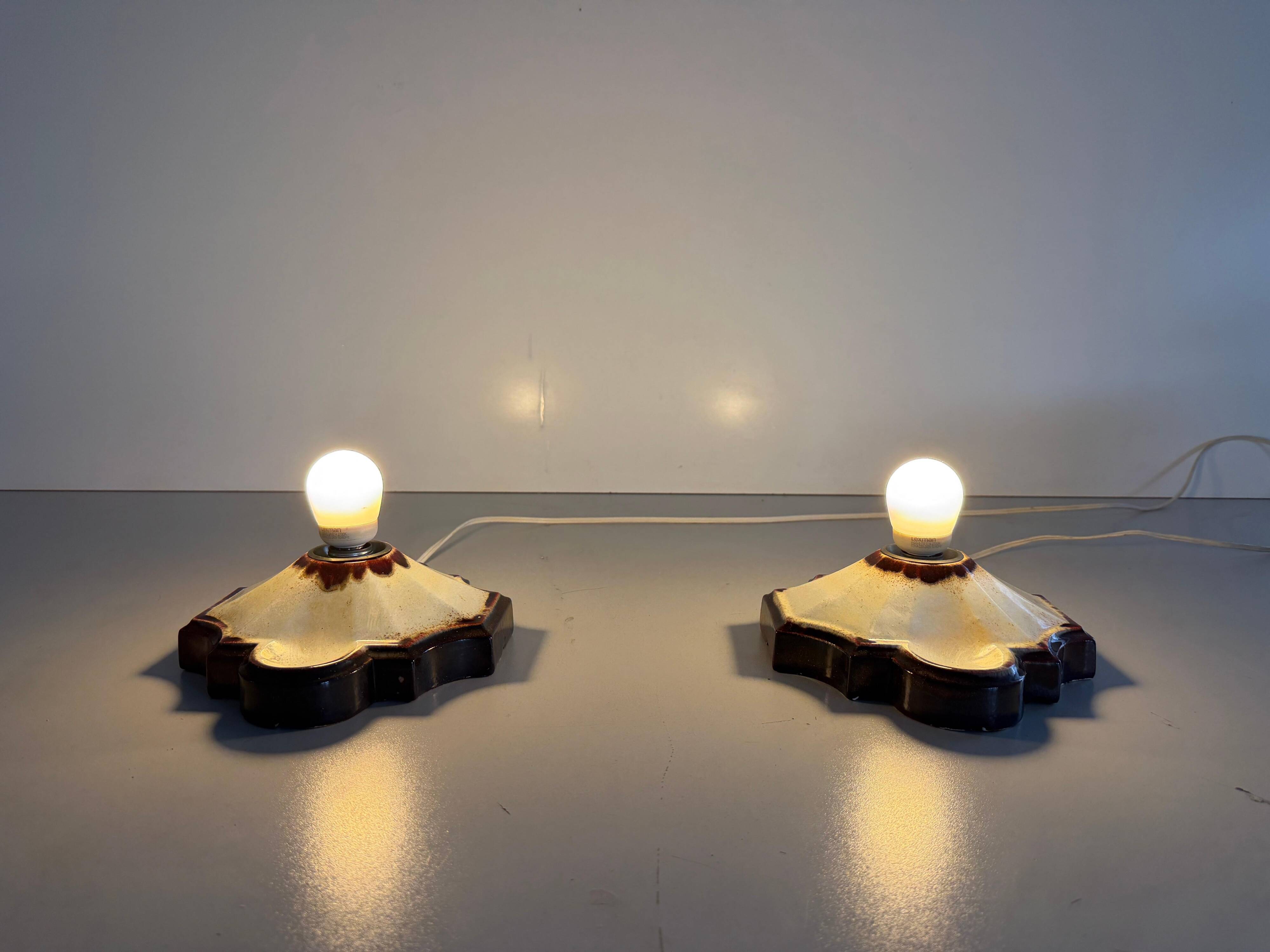 Pair of brown and cream ceramic wall lights by PAN Leuchten, 1970 Germany