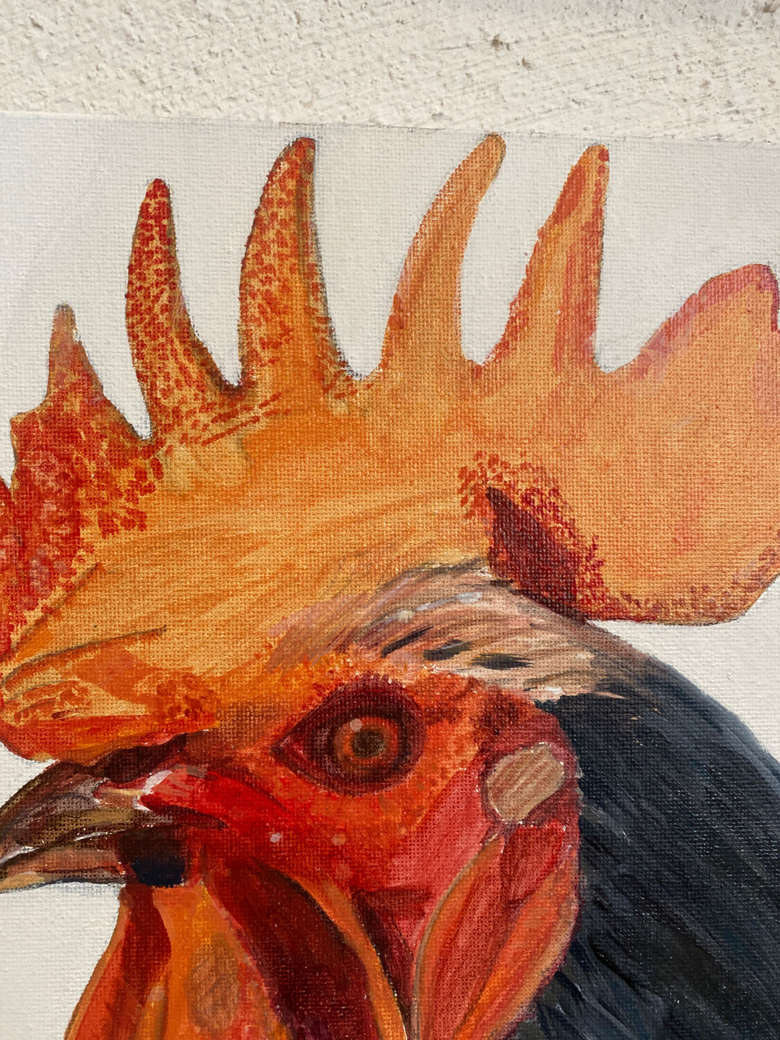 Rooster painting,  oil on canvas / 29 cm