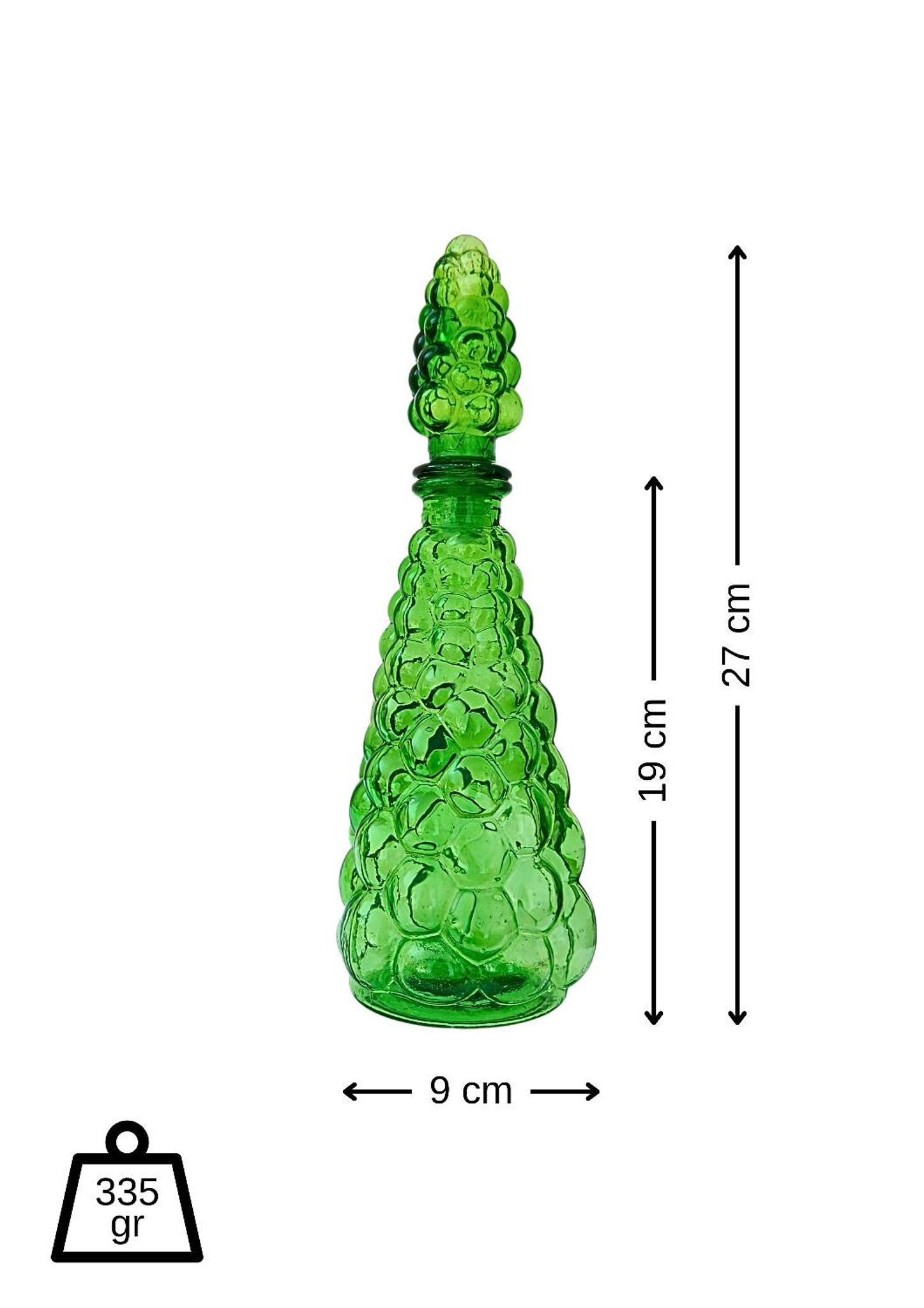 Bouteille/carafe Genie en verre à bulles vert Empoli vintage