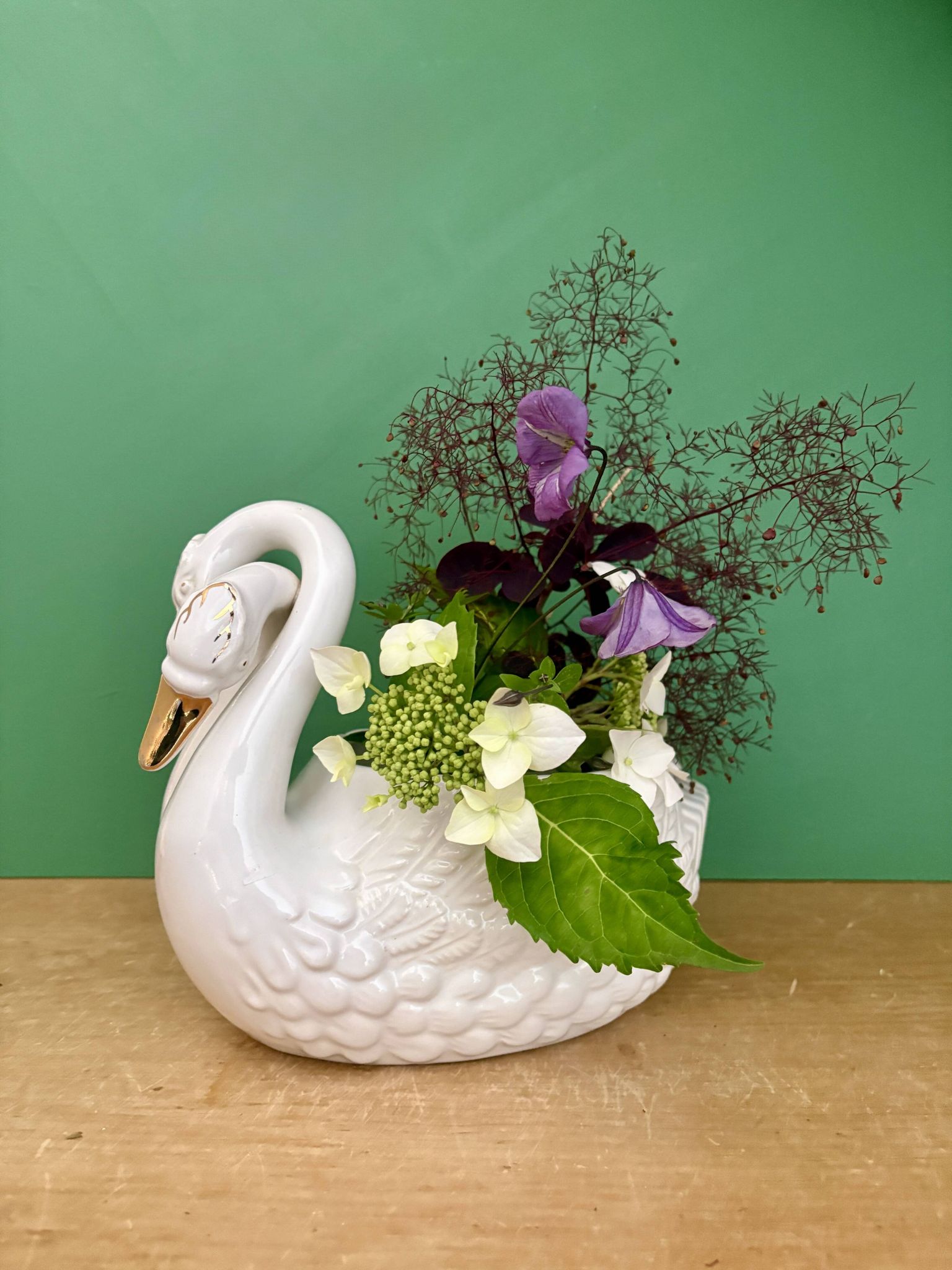 Cache pot cygne vintage en céramique