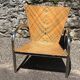 Pair of 2 atypical armchairs wood, chrome and leather vintage 1980