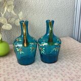 Carafes à liqueur en verre soufflé émaillé XIXè Dit Georges Sand