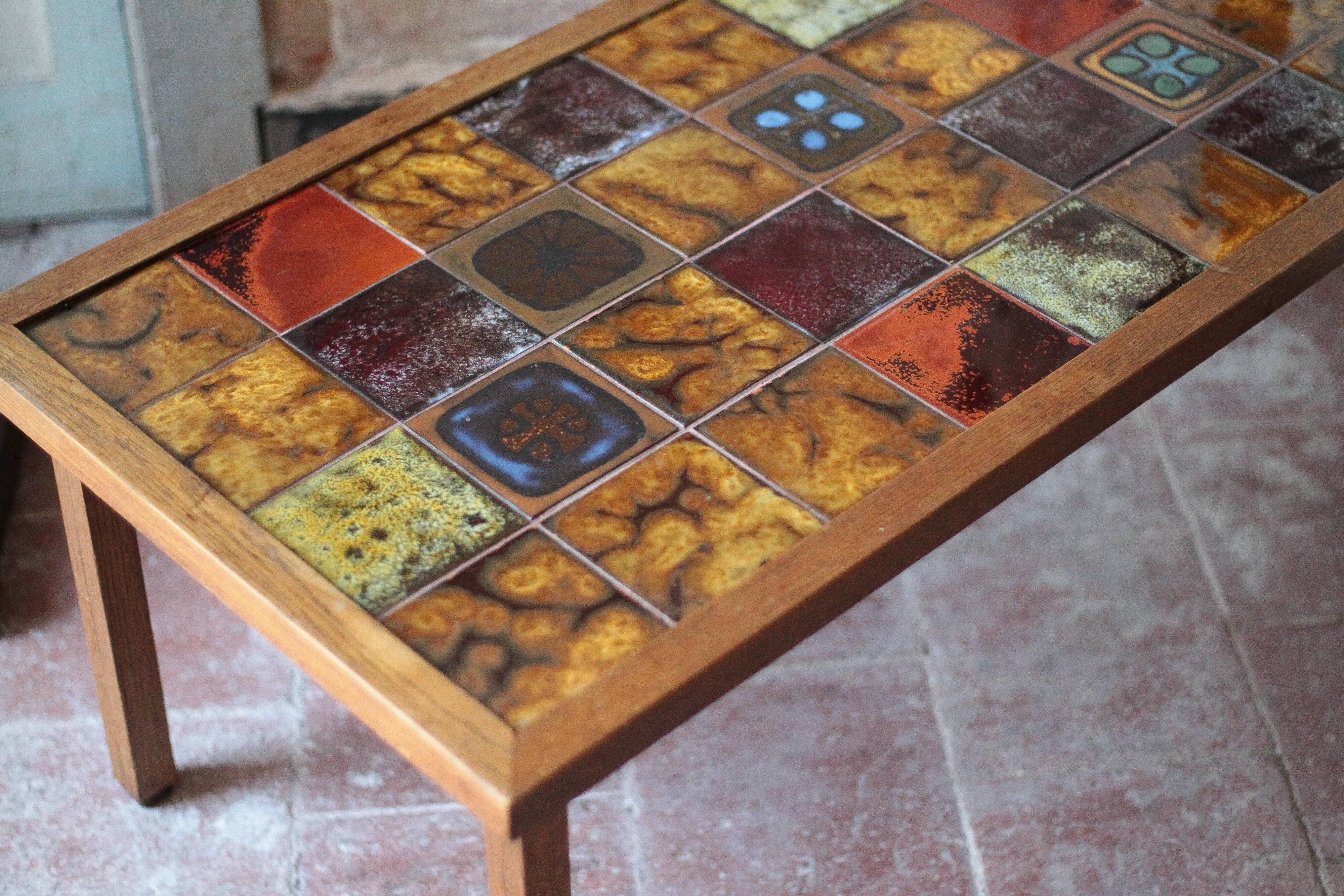 1960s geometric tiled brutalist coffee table by Jean Gregorieff