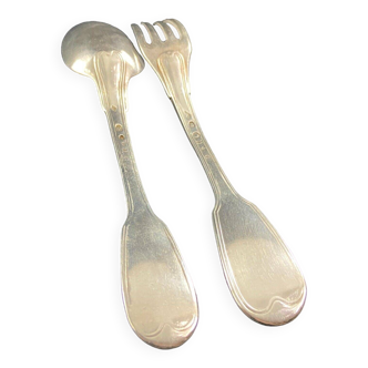 Cutlery fork large spoon fillet Louis XV silver rooster hallmarks 1798-1809