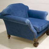 Pair of 19th Century Neo Renaissance Oak and Blue Velvet Italian Armchairs