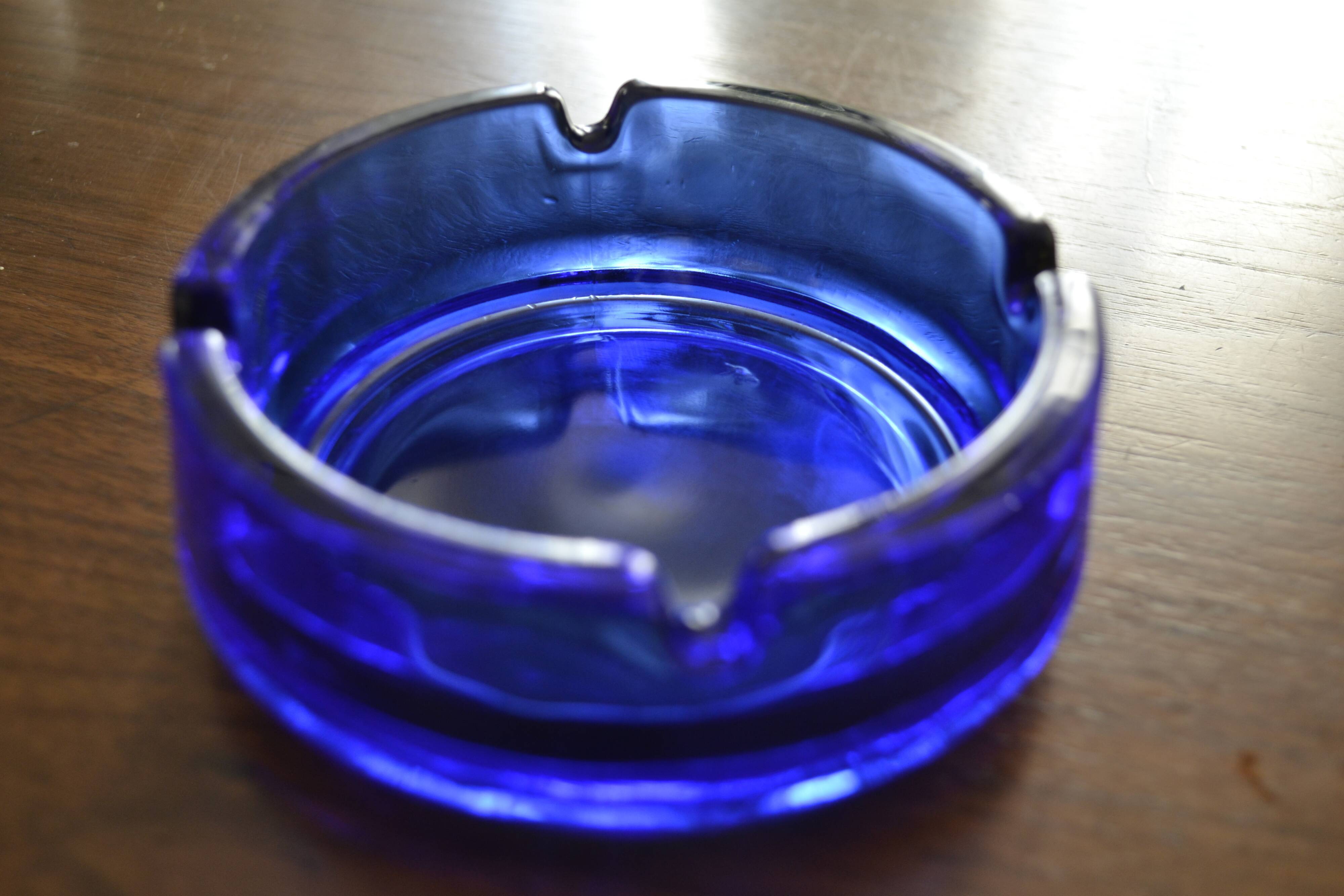 Blue glass ashtray