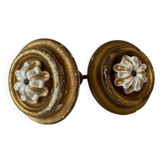 Large round door handles in gilded wood and Old Paris porcelain, circa 1900