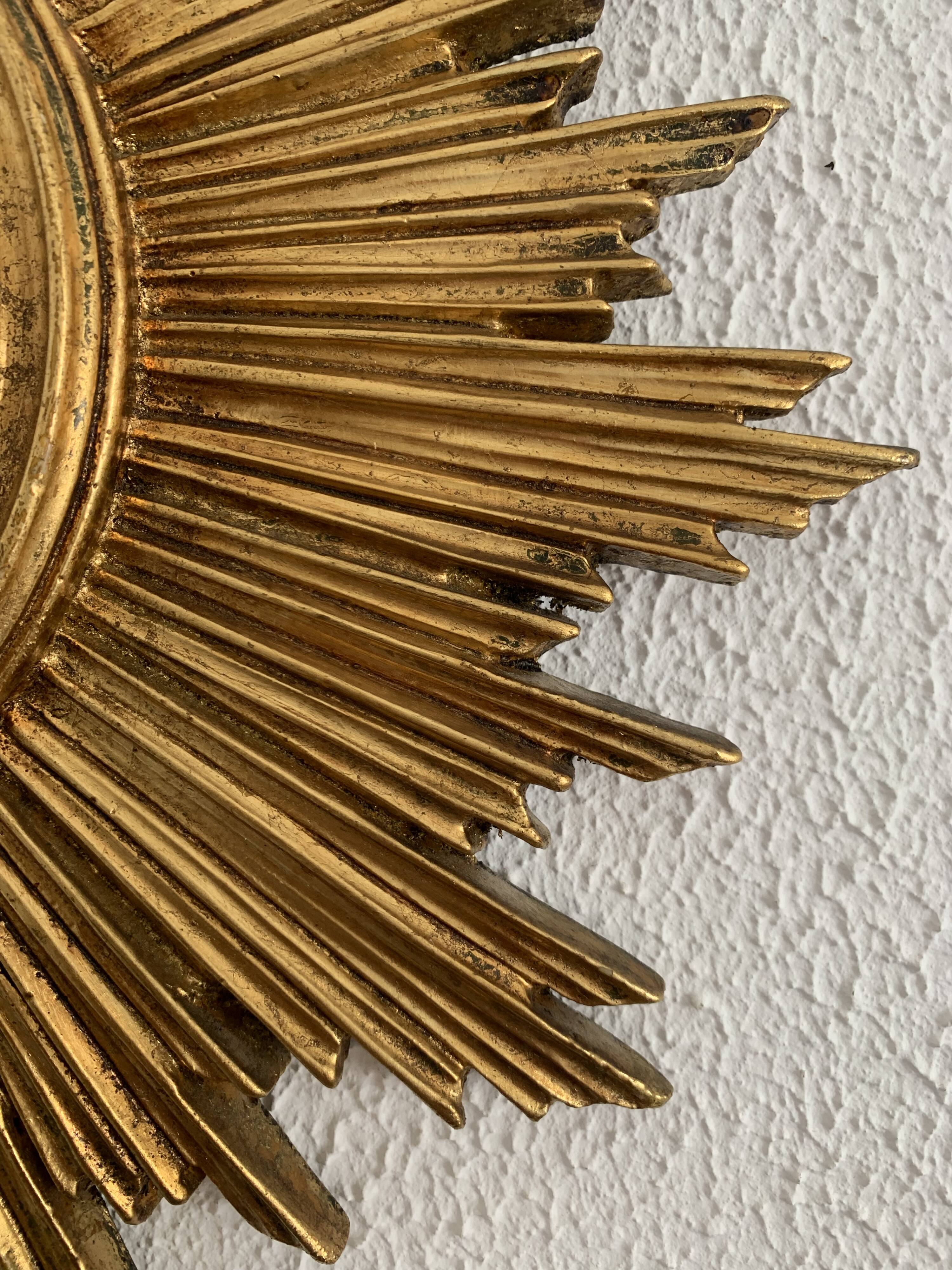 Vintage mirror 1960 witch's eye sun gold leaf - 43 cm