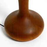 Beautiful minimalist 80s DOMUS teak table lamp with original wild silk fabr