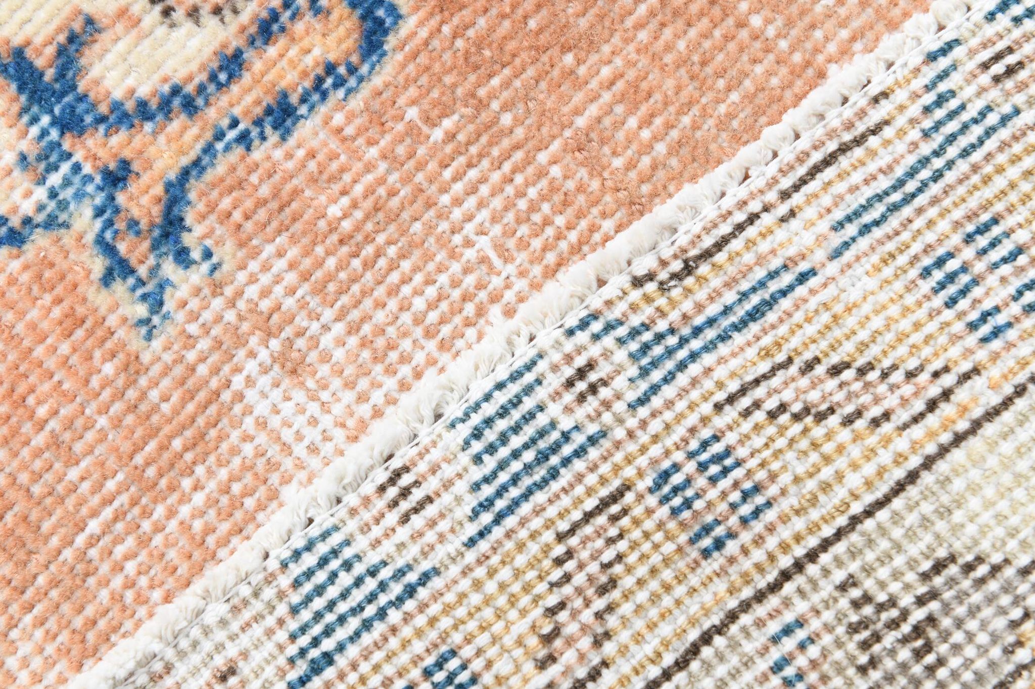3x6 Rug For Living Room Pale Orange Blue Handmade Turkish Rug, 104x176Cm