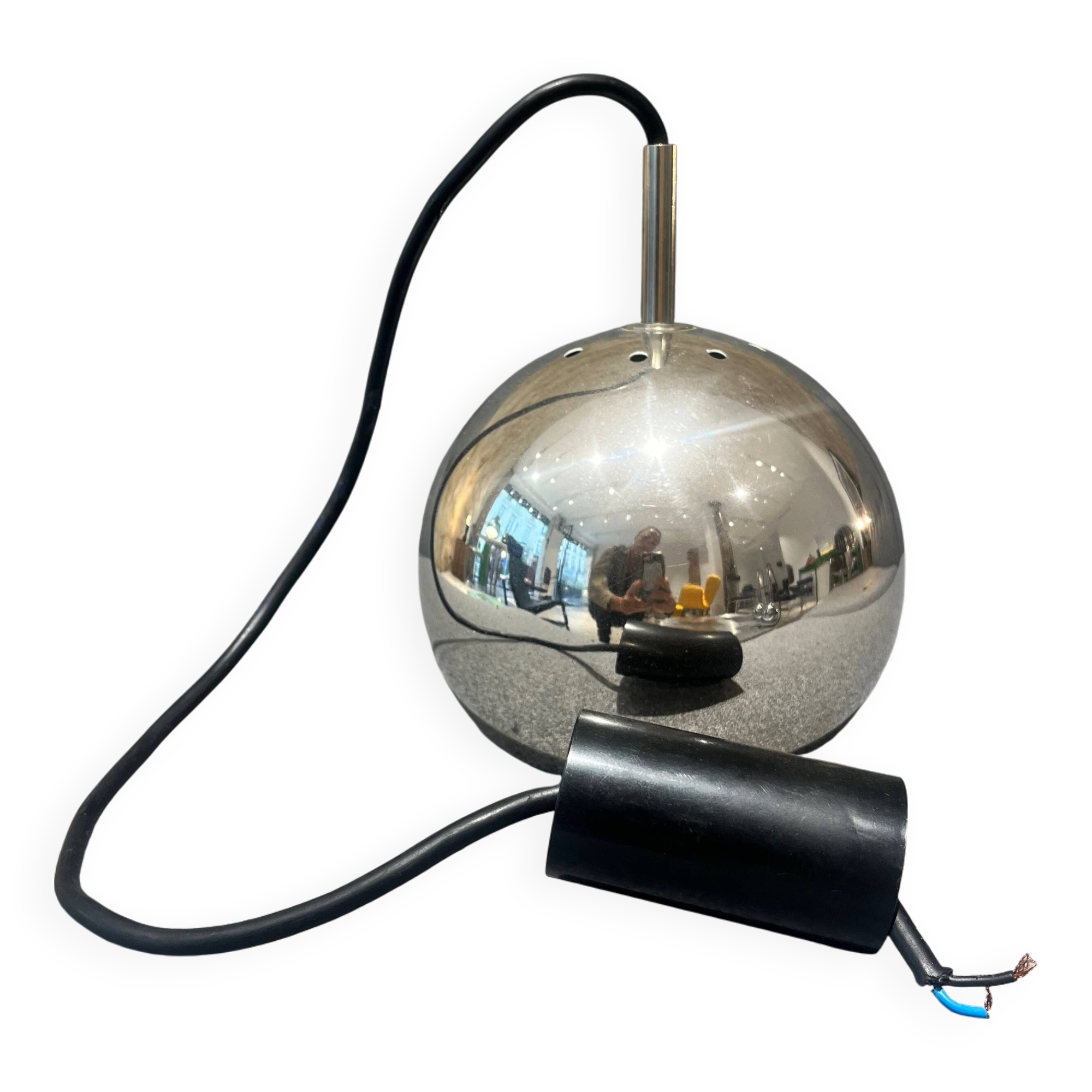 Chrome metal ball pendant light, 1970s