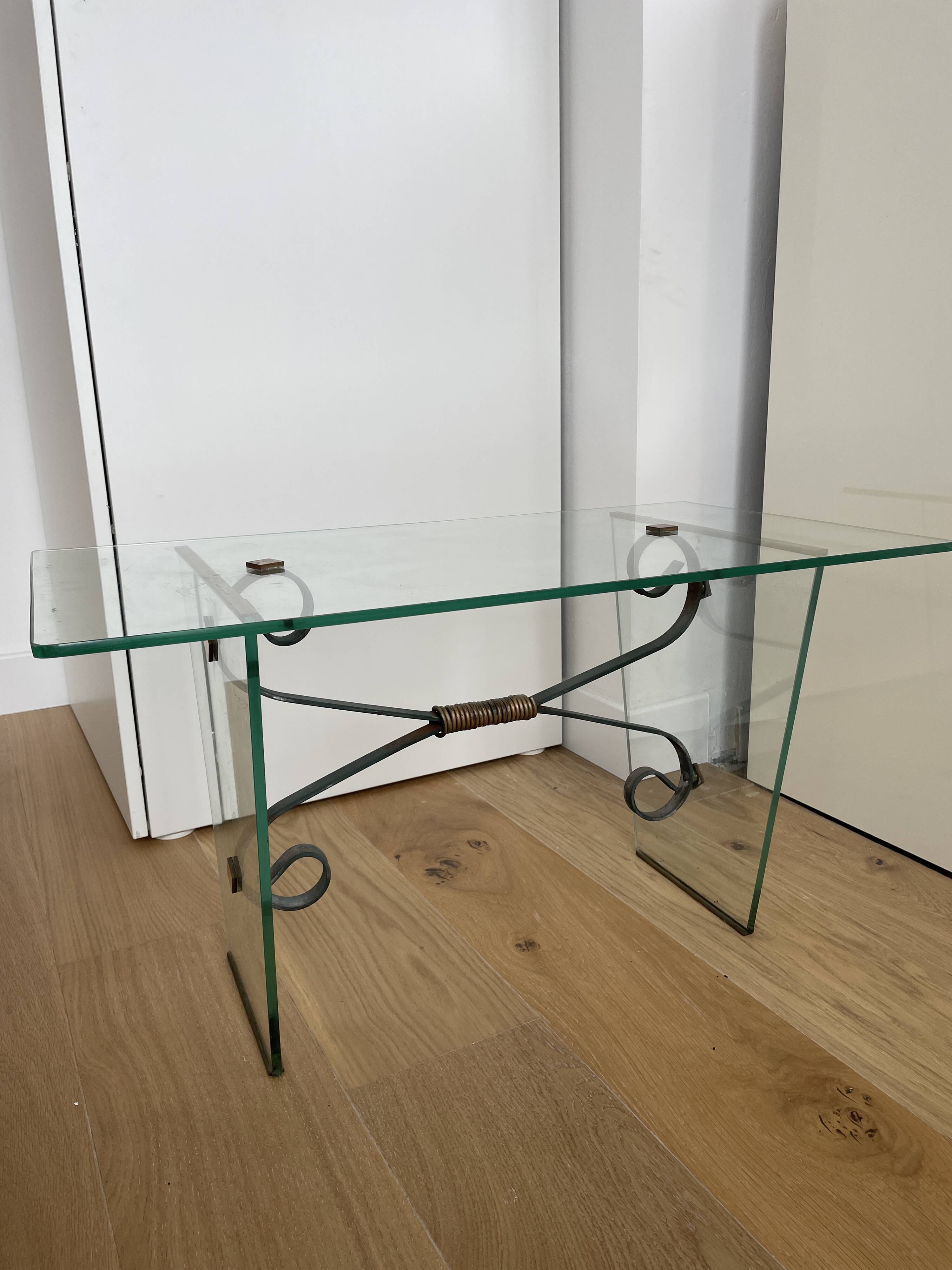 Glass and Wrought Iron Coffee Table, Italy 1960