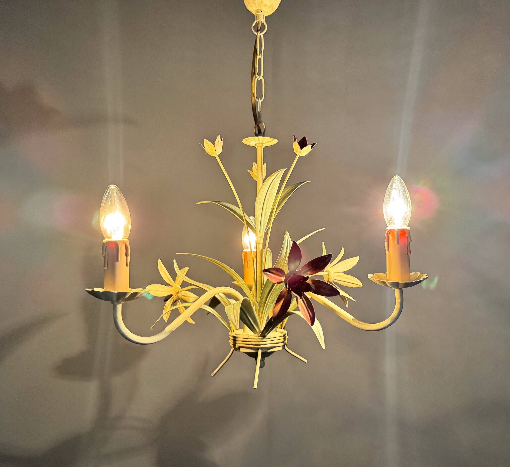 Vintage Metal Floral Chandelier, France, 1970's