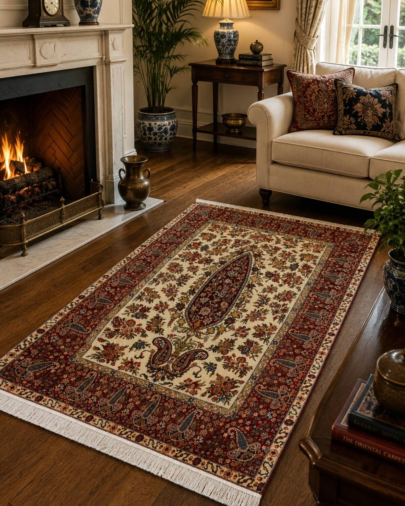 Luxury Turkish Hand-Knotted "Tree of Life" Rug, 134 × 196 cm, in Wool and Cotton