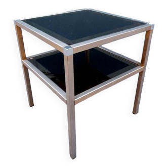 Square side table in black glass and matte gold brushed metal, 1970s