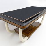 Art Deco Italian Walnut and Top Glass Table with Elephant Tusk Legs, 30s