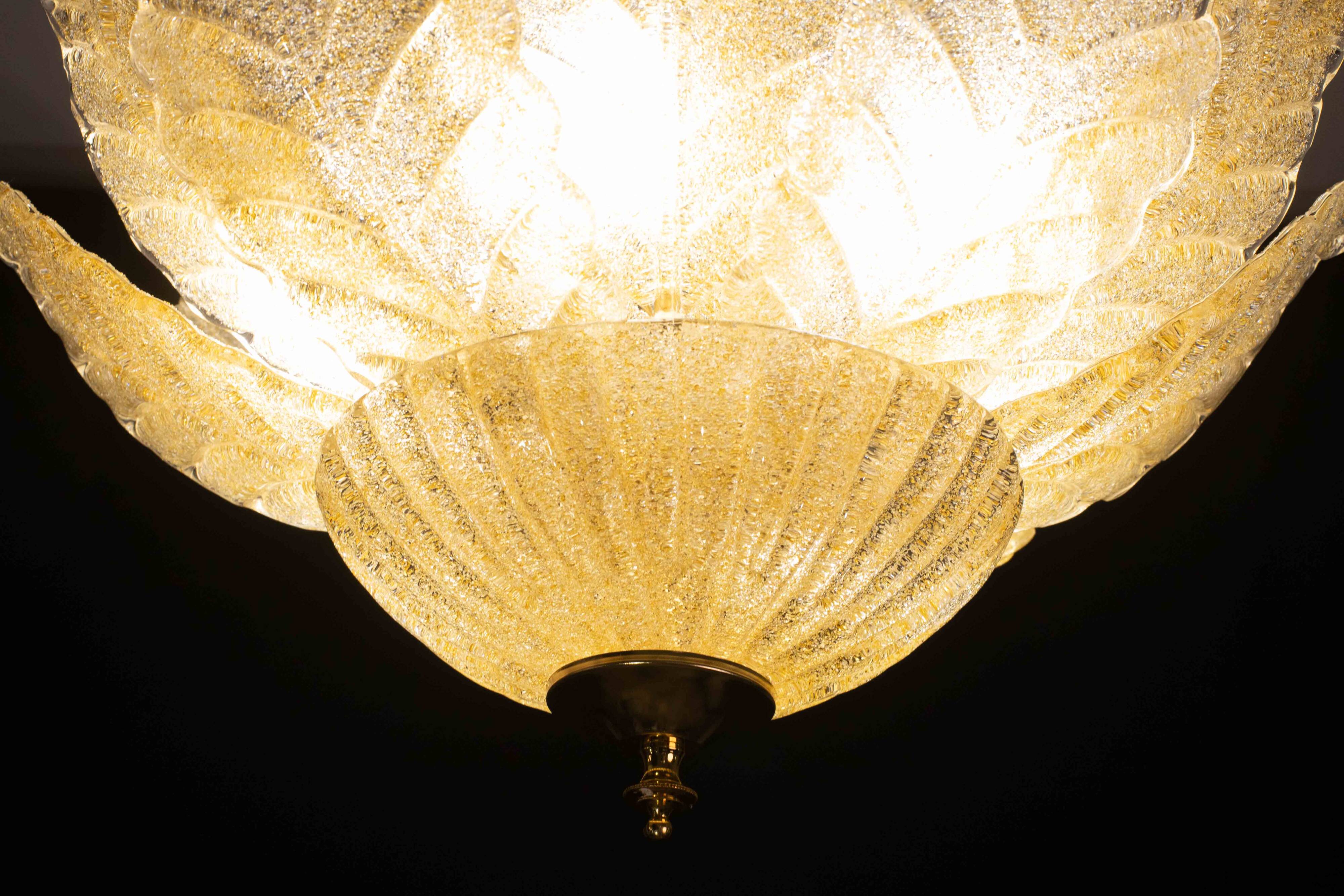 Set of 2 Rome, Murano Glass Gold\Orange Ceiling Light or Flush Mount, 1970s