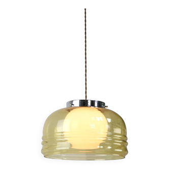 Vintage Italian Chrome and Glass Pendant Lamp, 70s