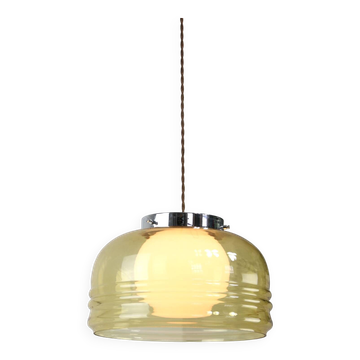 Vintage Italian Chrome and Glass Pendant Lamp, 70s
