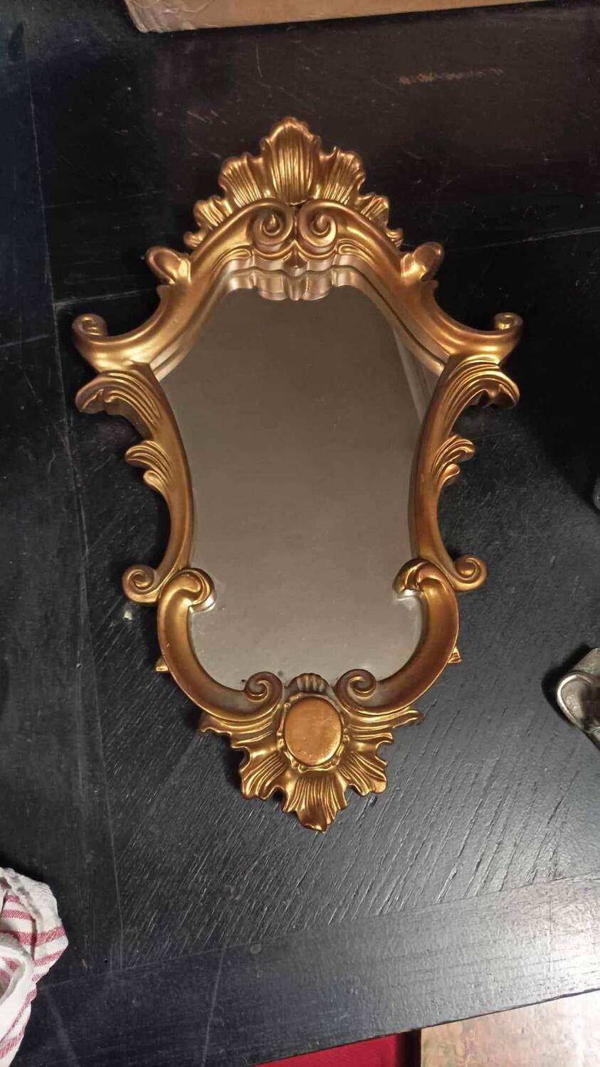 Baroque carved wood mirror Aged gold