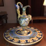 Ewer on base in Nevers earthenware Aintoine Montagnon max diameter 40 cm height 28cm
