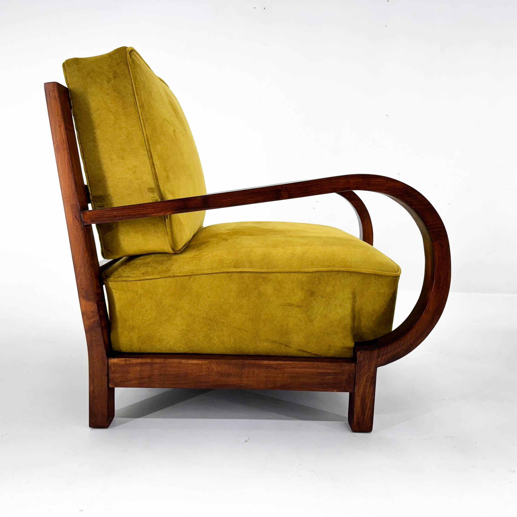 Pair of Art Deco beech armchairs, 1930s, newly upholstered