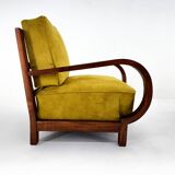 Pair of art deco beech wood armchairs, 1930's, newly upholstered