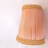 5 lampshades with clips for chandelier, 60s, pleated taffetas peach and golden trimmings