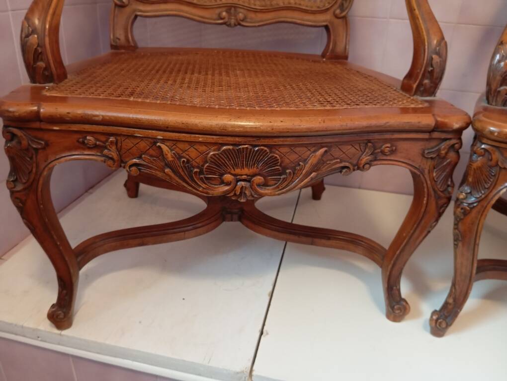 pair of Louis XV style Cannet armchairs