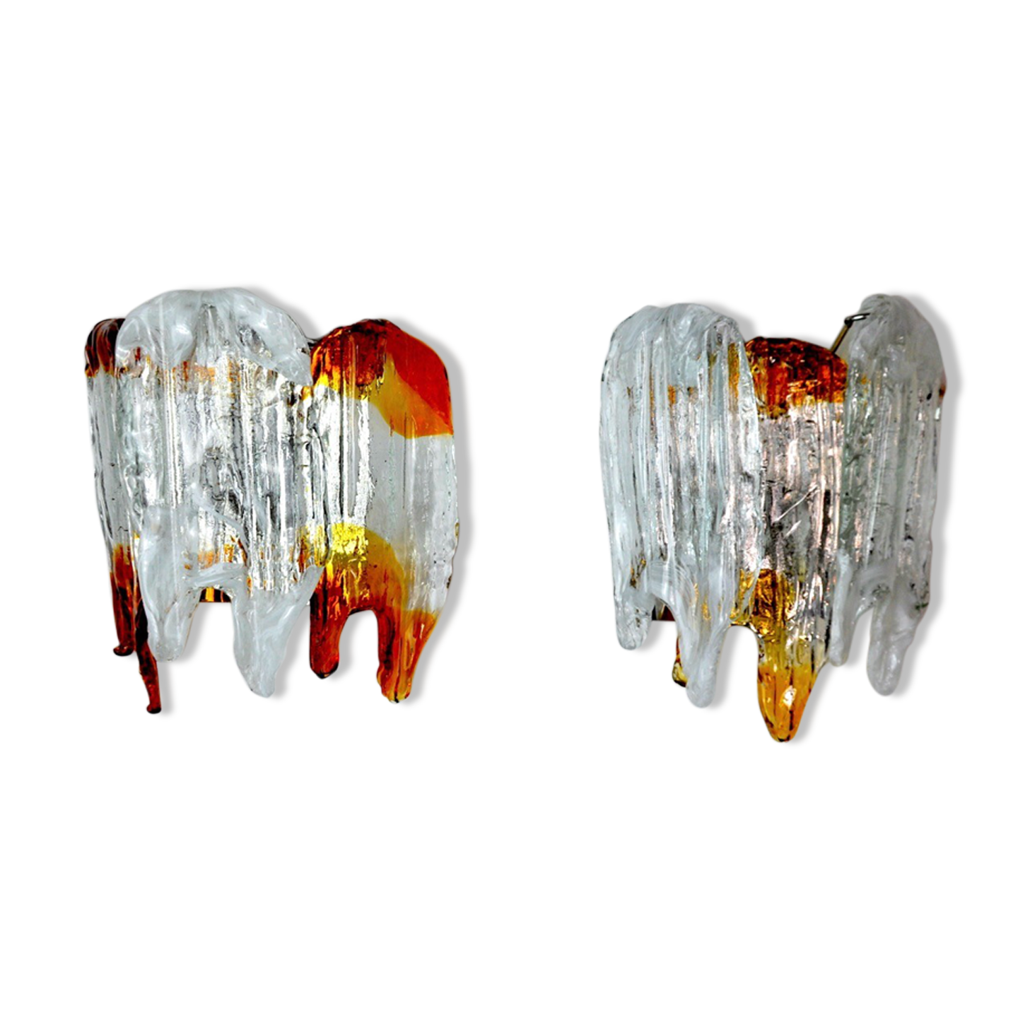 Pair of wall lamps, orange Murano glass, Italy, 1960