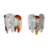 Pair of wall lamps, orange Murano glass, Italy, 1960