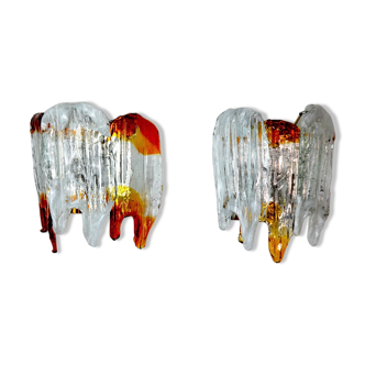 Pair of wall lamps, orange Murano glass, Italy, 1960