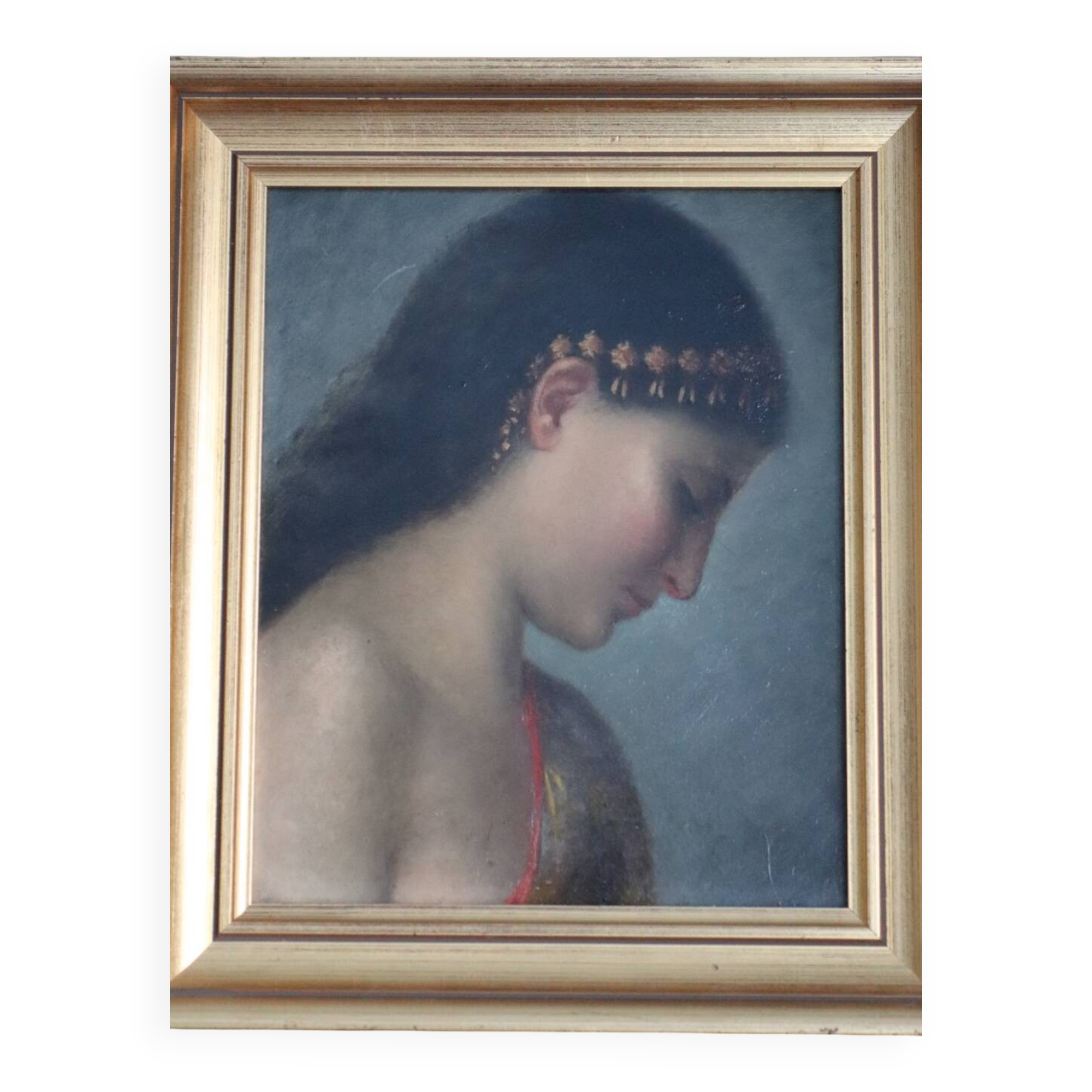 Portrait ancien huile femme sur panneau