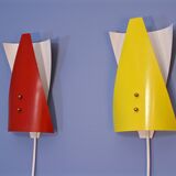 Ensemble de 2 appliques rouge et jaune années 60