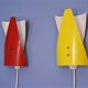 Set of 2 dutch wall lights in red and yellow, 1960s