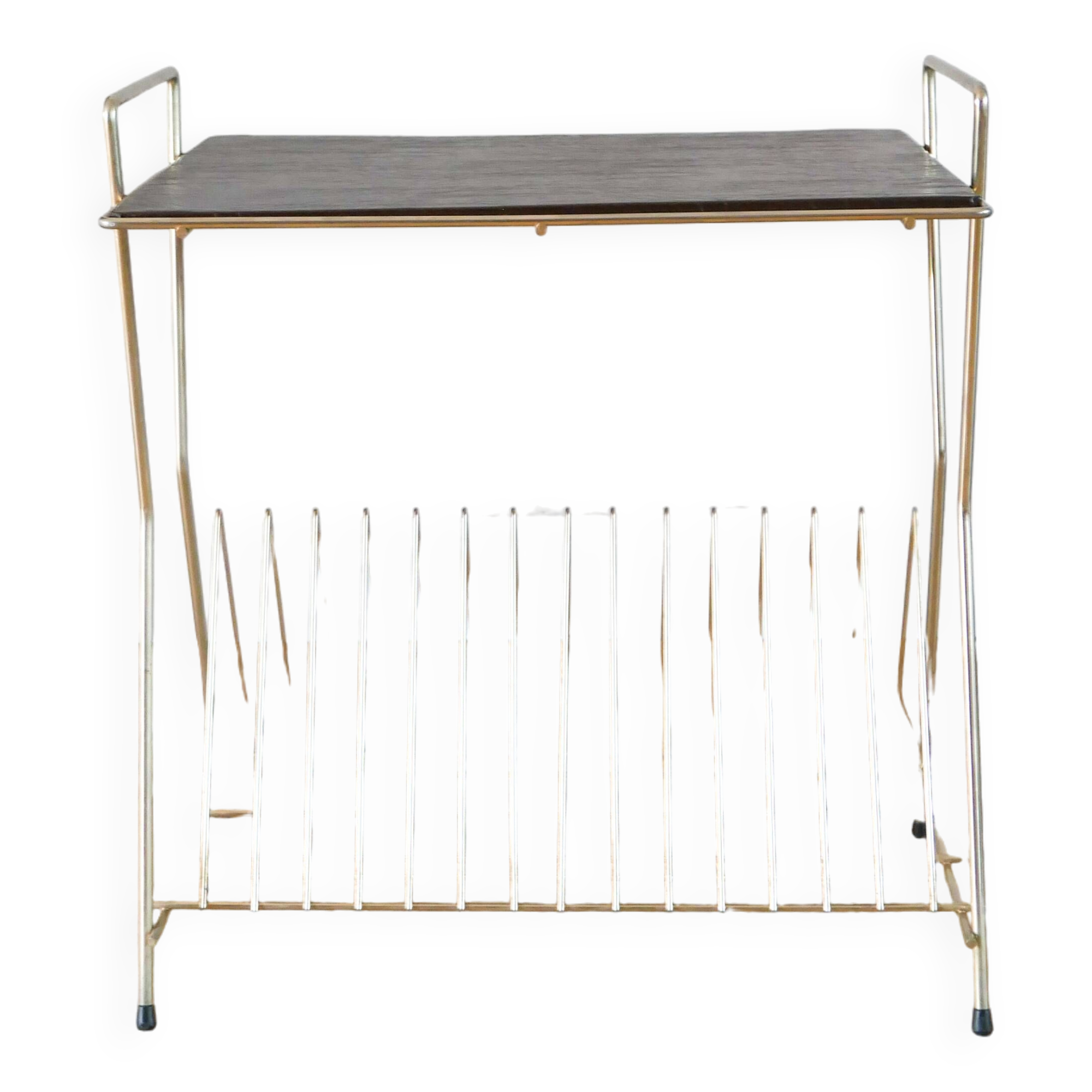 Vinyl rack in brass and leatherette, 1960