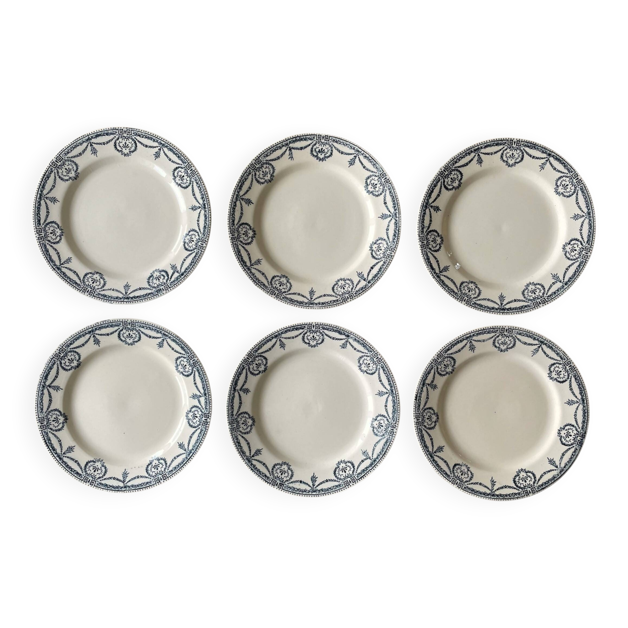 6 antique earthenware dinner plates from Salins-les-Bains (Jura)